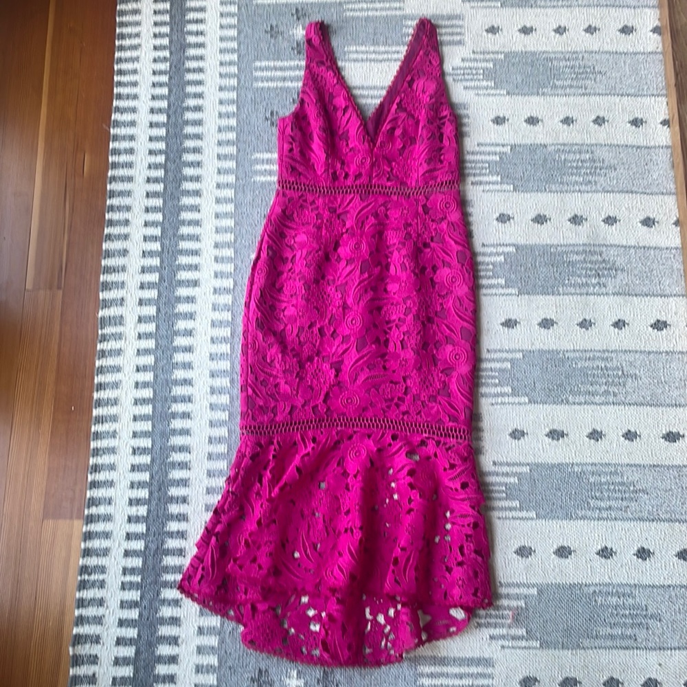 Nicholas Pink Trumpet Hem Lace Dress - Size 6